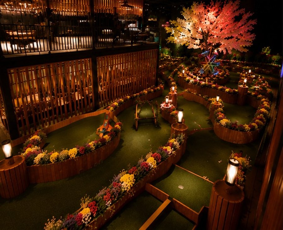 Landscaped floral mini golf course